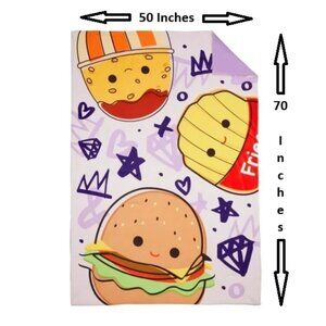Squishmallows Thick Blanket Snuggle Throw Plush. Burger Fries Pop. Kids. 50x70”